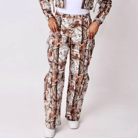 Real Camo Cargo Pants- baebekillinem Boutique- Real tree camouflage white/grey & Tan-/brown