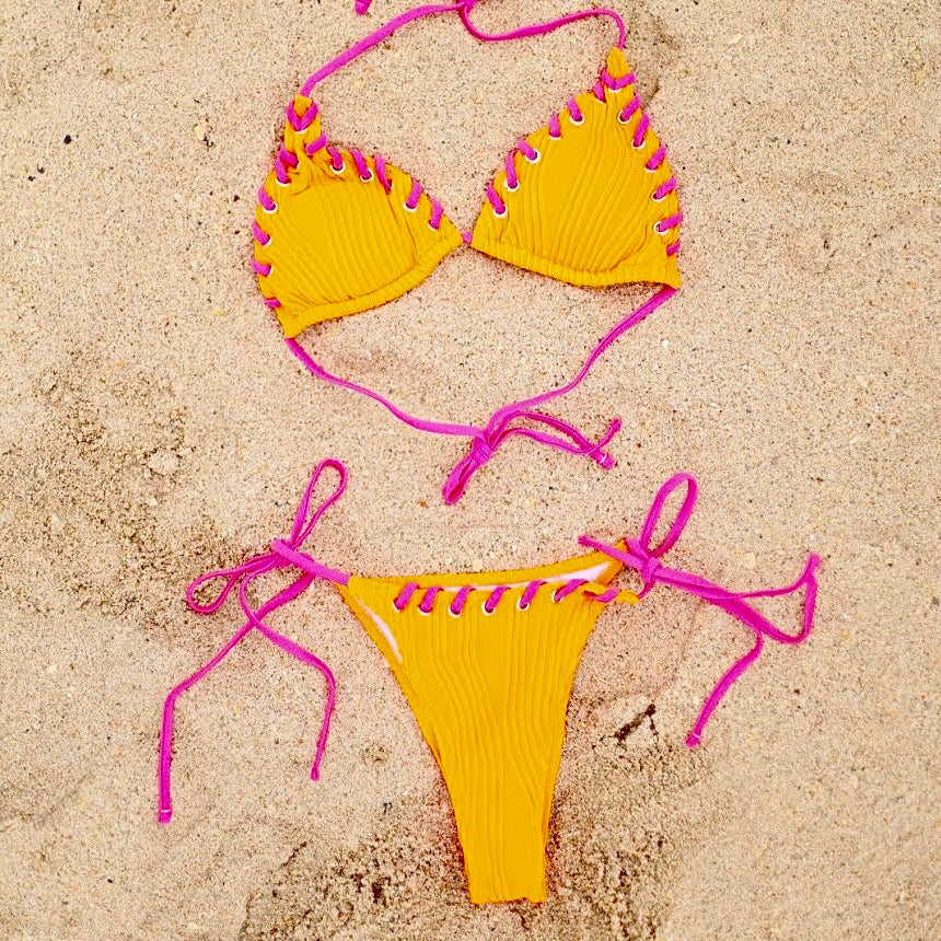 Lace Up Bikini- Baebekillinem Boutiue- Beige/Tan- Orange/Pink