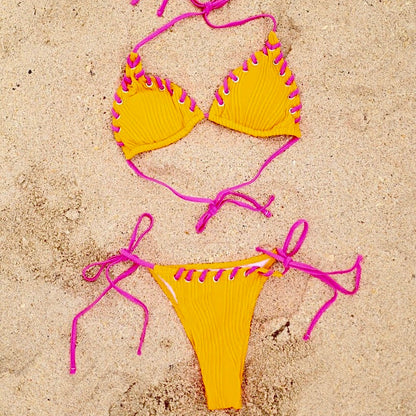 Lace Up Bikini- Baebekillinem Boutiue- Beige/Tan- Orange/Pink