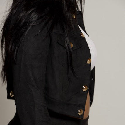 Suede Button Up Biker Jacket- brown/ brown/ camel