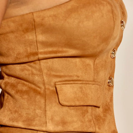 Strapless Suede Corset Top- Brown/ Black/ Camel