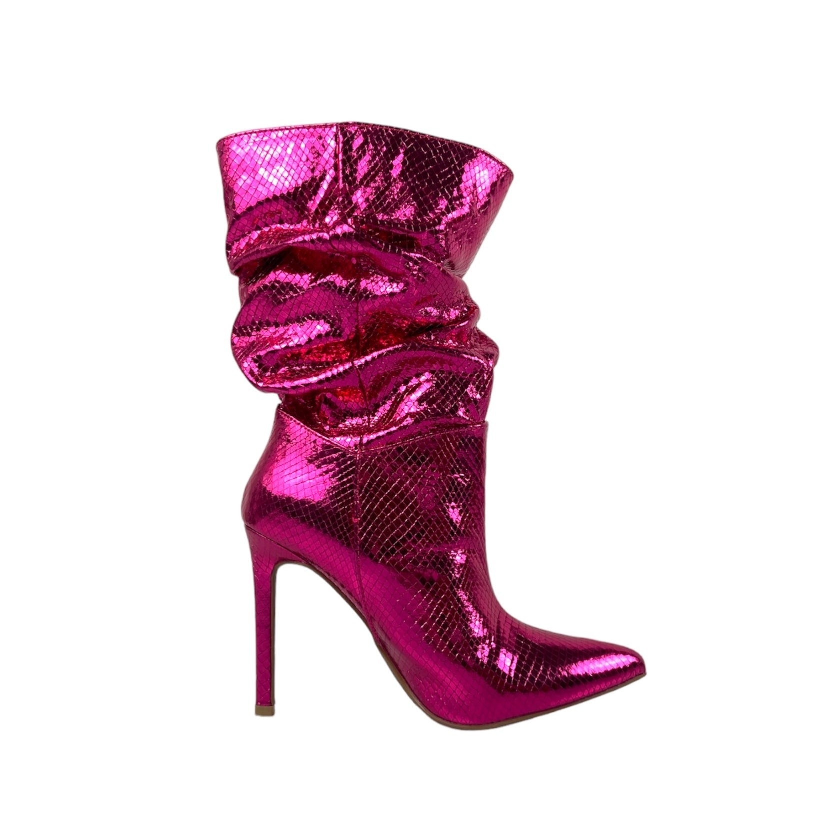 Women's Metallic Snake Skin Boots - BaeBekillinem Boutique- Microfiber/Rubber/ PU leather- Silver/ Fuchsia