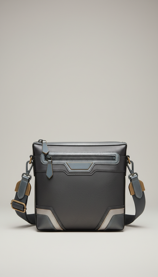 Metallic-accented crossbody bag in fog
