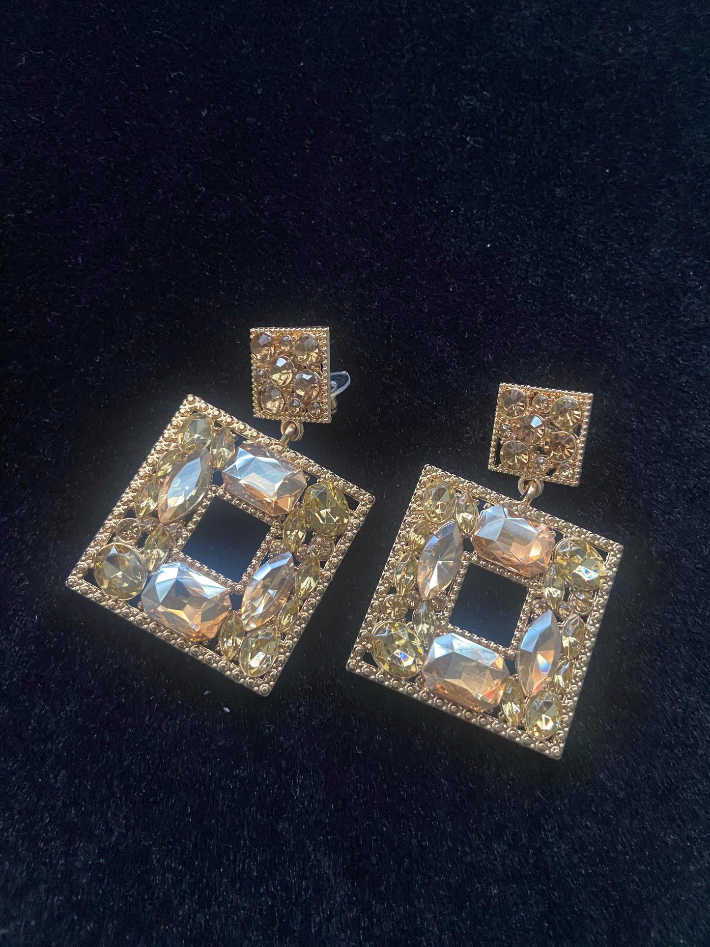 Women's Square  Charm Dangle Earrings - BaeBekillinem Boutique- Crystal- Gold