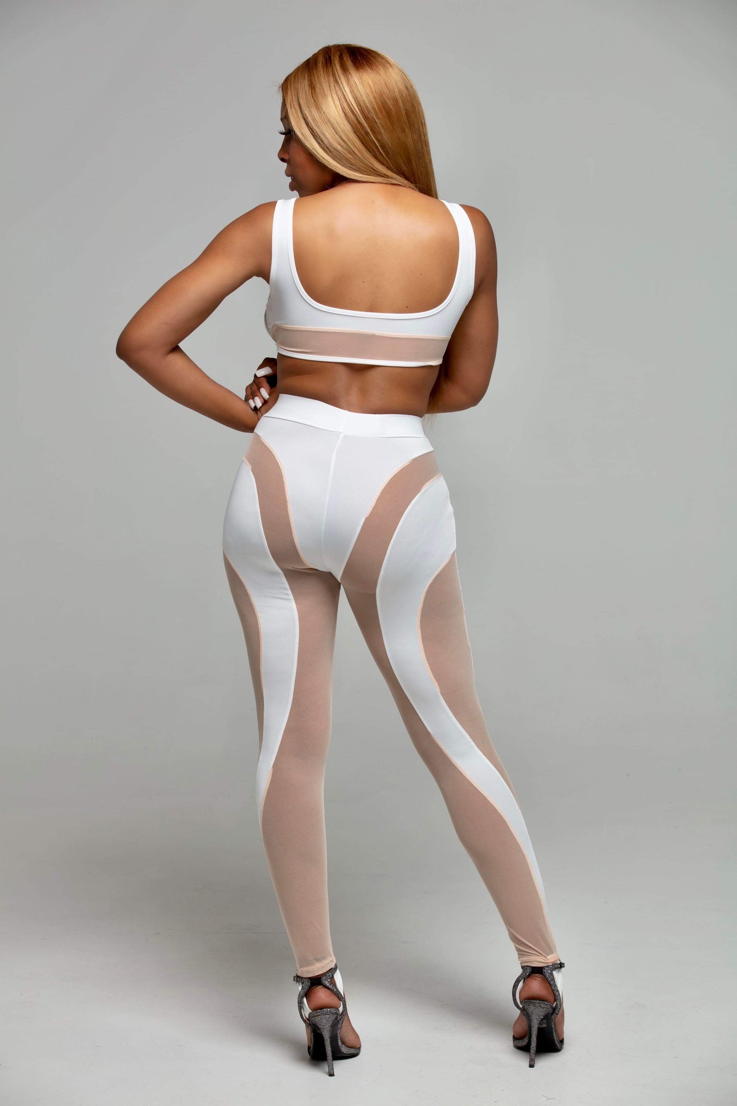 Women's Trophy Mesh Cutout Pants Set - BaeBekillinem Boutique- Polyester/ Spandex- White/ Pink/ Black- night- club- mugler- see through- poster girl- party- event- stretch