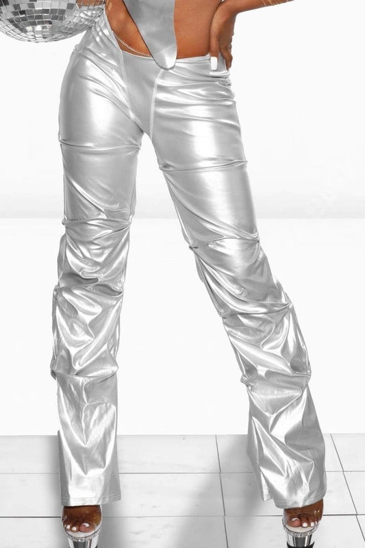 Women's Hot Metal Low Rise Pants - BaeBekillinem Boutique- Pu leather- Silver