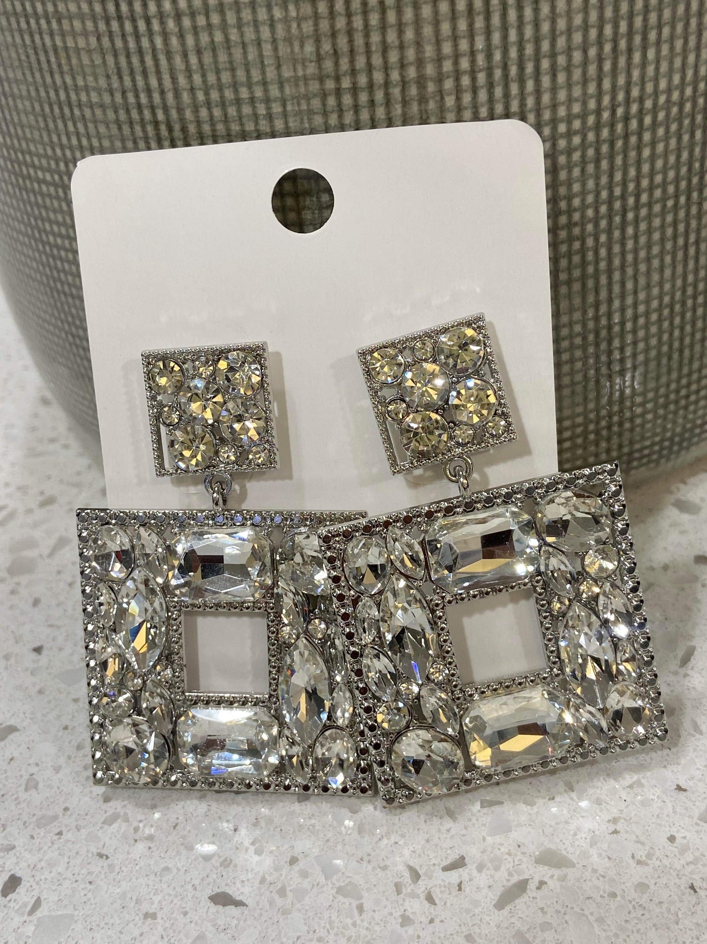 Women's Square Charm Dangle Earrings - BaeBekillinem Boutique- Crystal- Silver