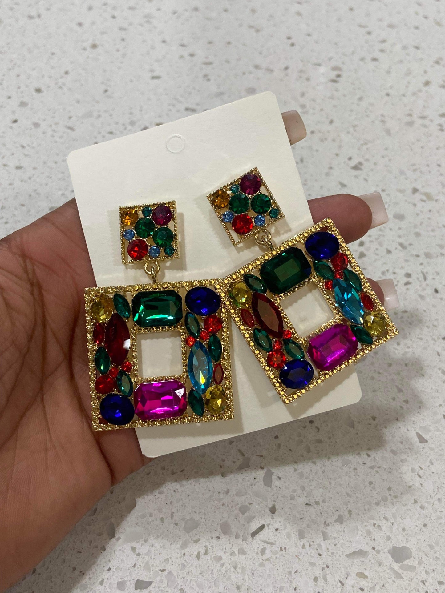 Women's Square Charm Dangle Earrings - BaeBekillinem Boutique- Crystal- Gold/ Multi-color