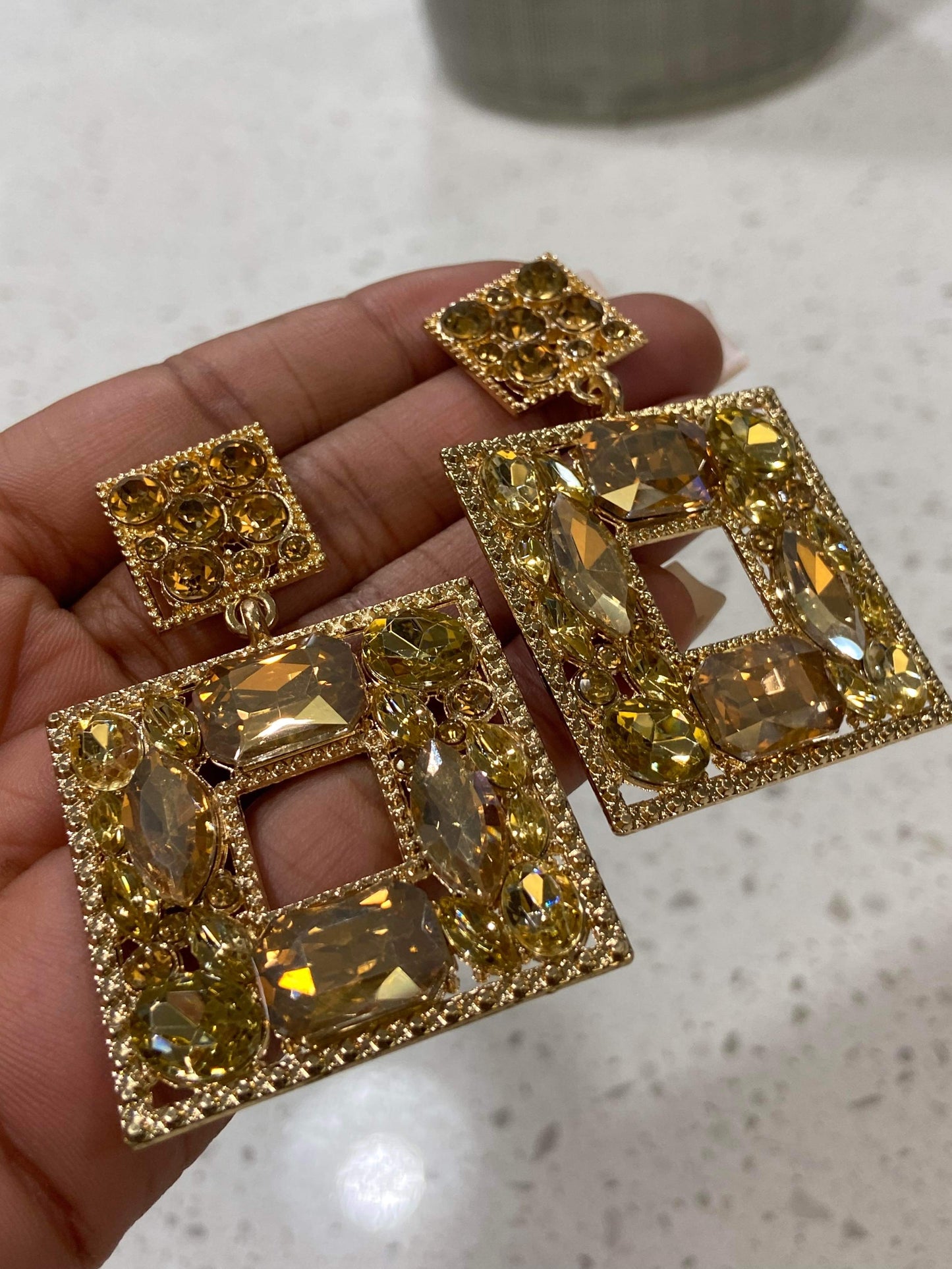 Women's Square  Charm  Dangle Earrings - BaeBekillinem  Boutique- Crystal- Gold