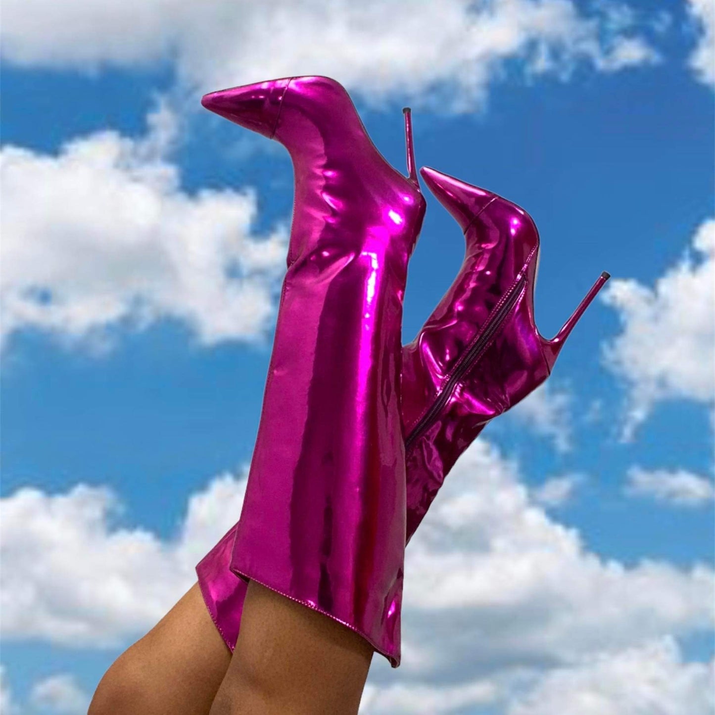 Women's Mirror Knee High Boots - Baebekillinem Boutique- Metallic- Silver - Green- Orange- Fuchsia/ Purple/ Pink