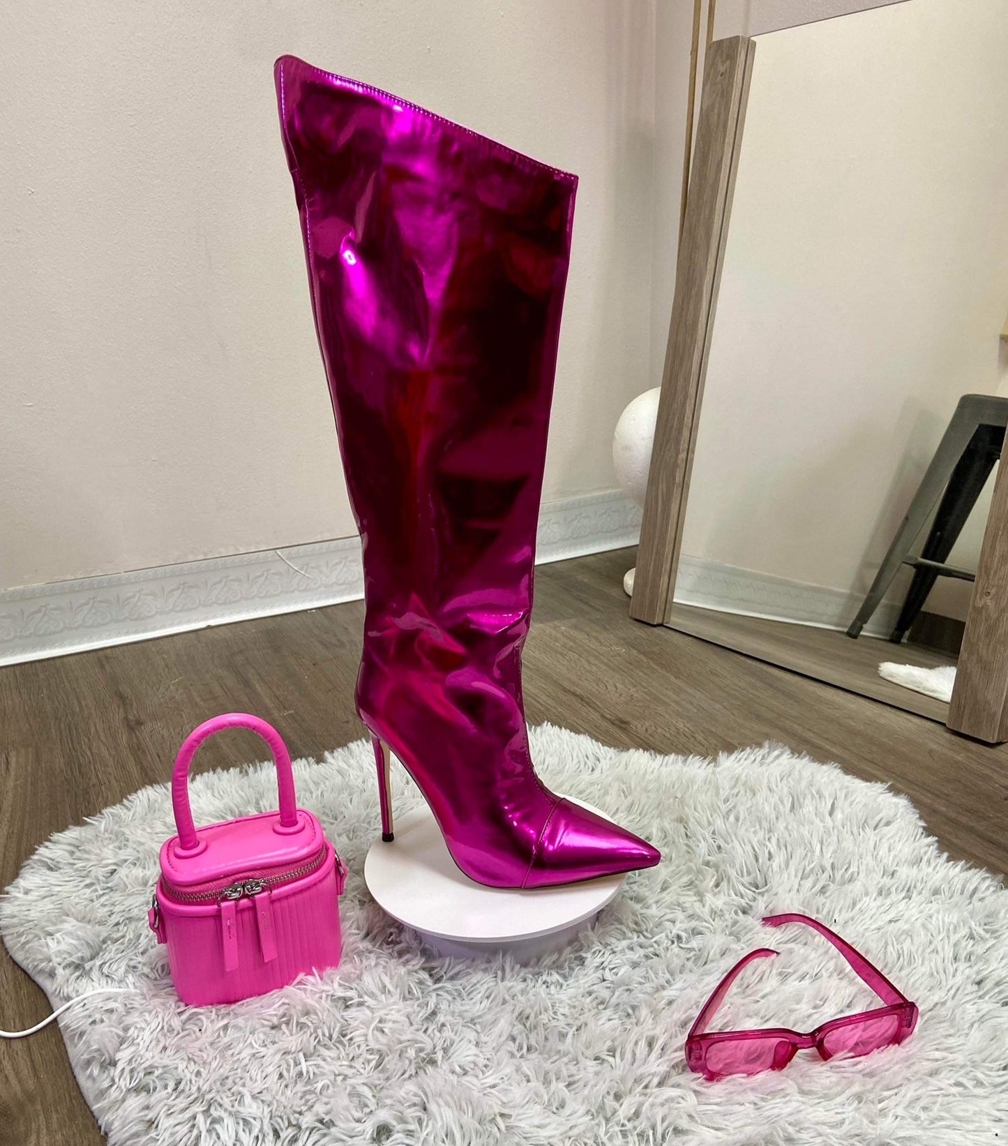 Women's Mirror Knee High Boots - Baebekillinem Boutique- Metallic- Silver - Green- Orange- Fuchsia/ Purple/ Pink