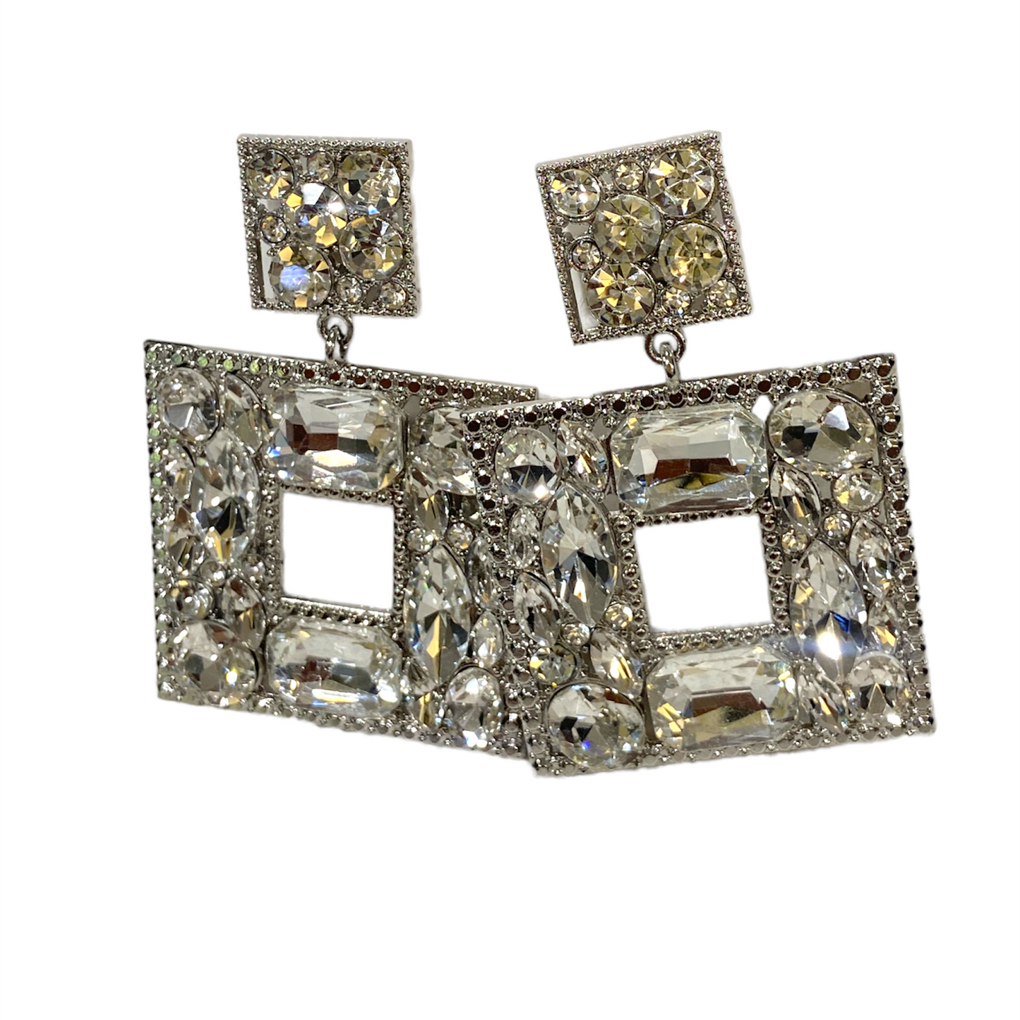 Women's Square Charm Dangle Earrings - BaeBekillinem Boutique- Crystal- Silver